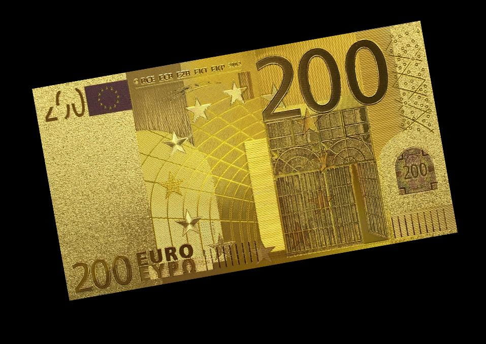 Banknot złocony, kolorowany: 200 Euro