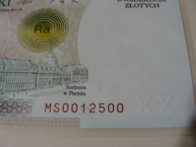 Ciekawy nr serii 20 zł / 2011 r. - Maria Skłodowska - Curie - MS 0012500