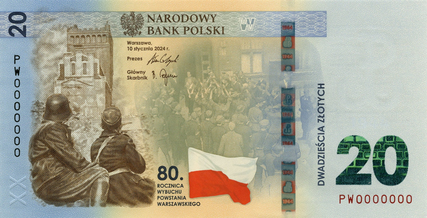 Banknot 20 zł / 2024 r. - 80. rocznica wybuchu Powstania Warszawskiego