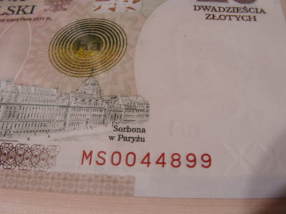 Ciekawy nr serii   20 zł / 2011 r. - Maria Skłodowska - Curie  - MS 0044899