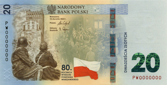Banknot 20 zł / 2024 r. - 80. rocznica wybuchu Powstania Warszawskiego