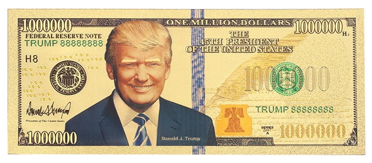 USA: Banknot złocony i kolorowany: Donald Trump 1.000.000$ - MILION dolarów