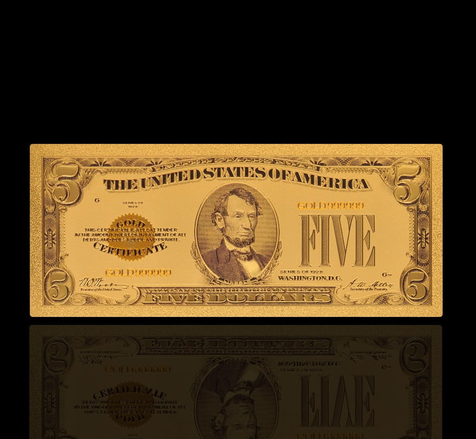 USA: Banknot złocony 5$ - PIĘĆ dolarów /1928